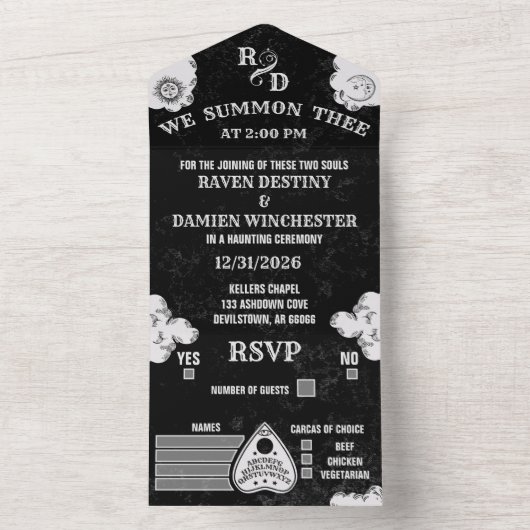 Gothic Spirit Board Fall Halloween, Hexenheirat All In One Einladung (Innen Boden)
