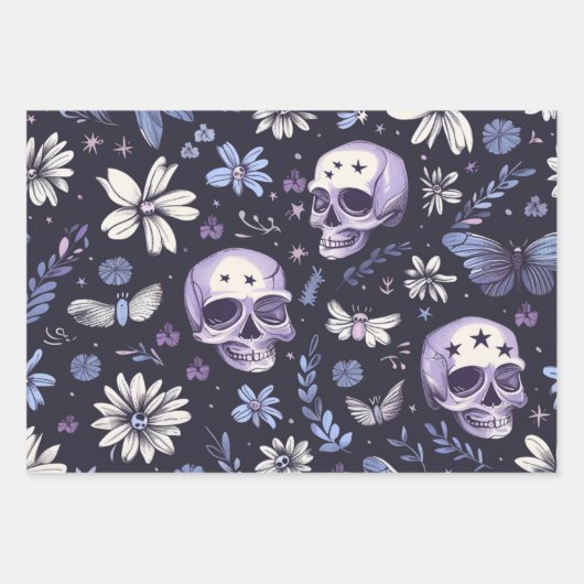 Gothic Spooky Blume Skull Geschenkpapier Set (Vorderseite 3)