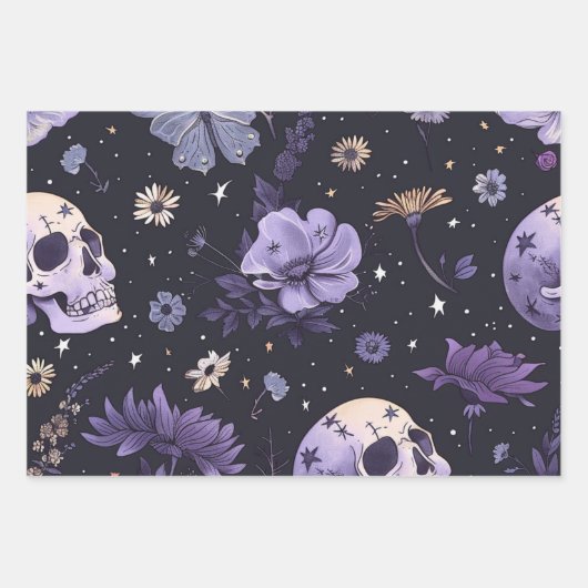 Gothic Spooky Blume Skull Geschenkpapier Set (Vorderseite 2)