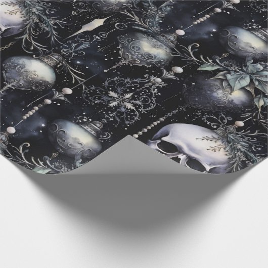 Gothic Spooky Christmas Skulls Geschenkpapier (Ecke)