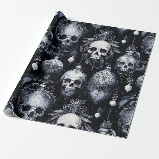 Gothic Spooky Christmas Skulls Geschenkpapier (Ungerollt)