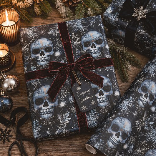 Gothic Spooky Christmas Skulls Geschenkpapier