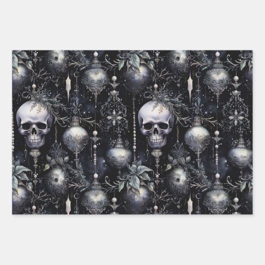 Gothic Spooky Christmas Skulls Geschenkpapier Set (Vorderseite 2)