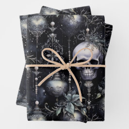 Gothic Spooky Christmas Skulls Geschenkpapier Set