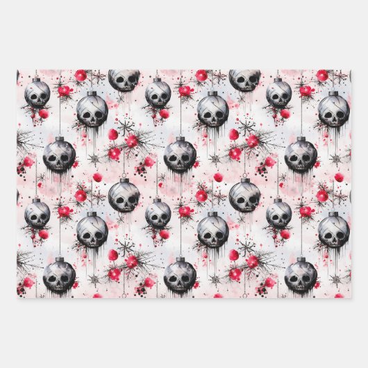 Gothic Spooky Christmas Skulls Geschenkpapier Set (Vorderseite 3)