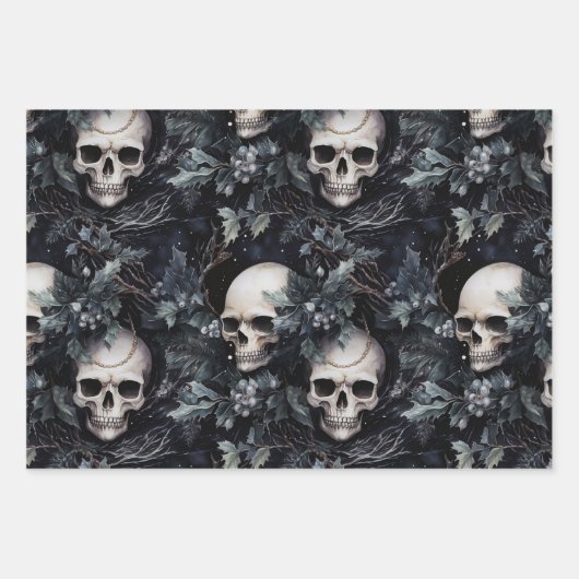 Gothic Spooky Christmas Skulls Geschenkpapier Set (Vorderseite)