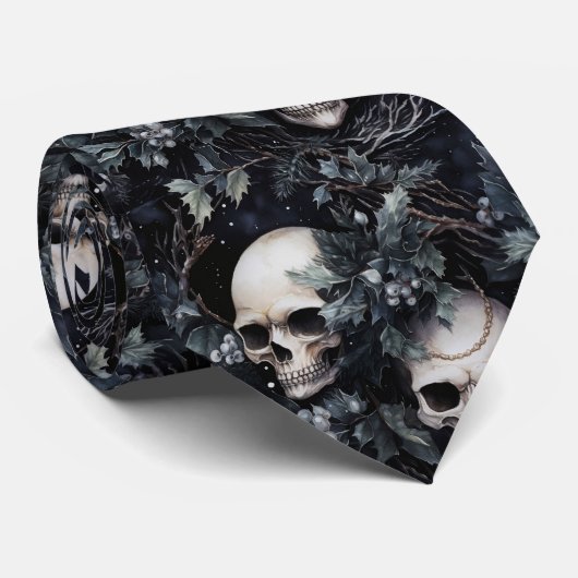 Gothic Spooky Christmas Skulls Krawatte (Gerollt)