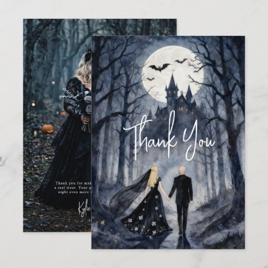 Gothic Spooky Forest Toward Castle TLW26 Dankeskarte (Vorne/Hinten)