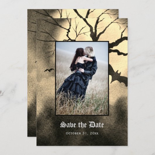 Gothic Spooky Foto Save the Date (Vorne/Hinten)