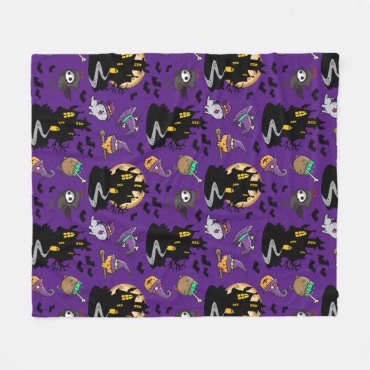Gothic Spooky Lila Hexe Cartoon Fleecedecke (Vorderseite (Horizontal))