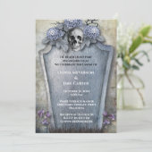 Gothic Spooky Skeleton Halloween Hochzeit Einladung (Stehend Vorderseite)