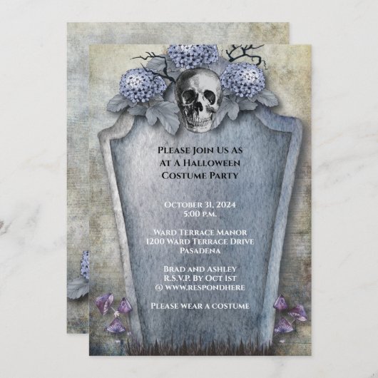 Gothic Spooky Skeleton Halloween-Party Einladung (Vorne/Hinten)