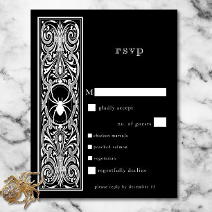 Gothic Spooky Spider Schwarz-weiße Hochzeitsessen RSVP Karte
