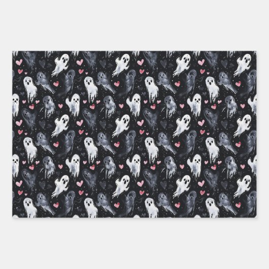 Gothic Spooky Valentine Gespenster mit Herz Geschenkpapier Set (Vorderseite 2)