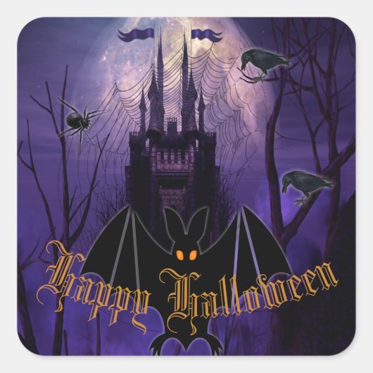 Gothic Spuk Castle Happy Halloween Quadratischer Aufkleber (Vorderseite)