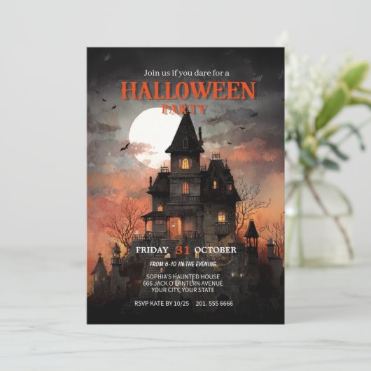 Gothic Spuk House Halloween-Party Einladung (Stehend Vorderseite)