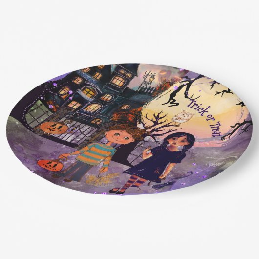 Gothic Spuk House Halloween-Party Napkins Pappteller (Schrägansicht)