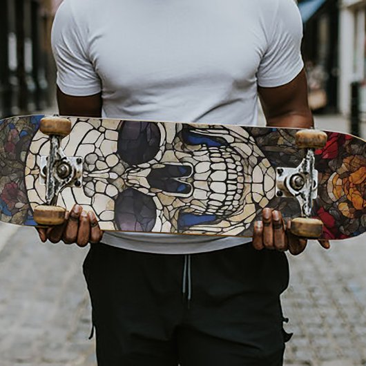 Gothic Stached Glass Skull Design Skateboard