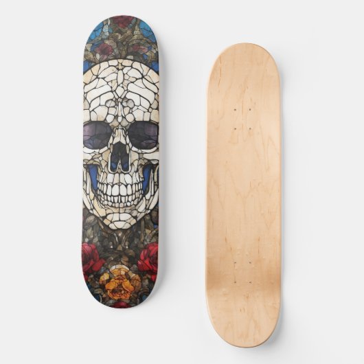 Gothic Stached Glass Skull Design Skateboard (Vorderseite)