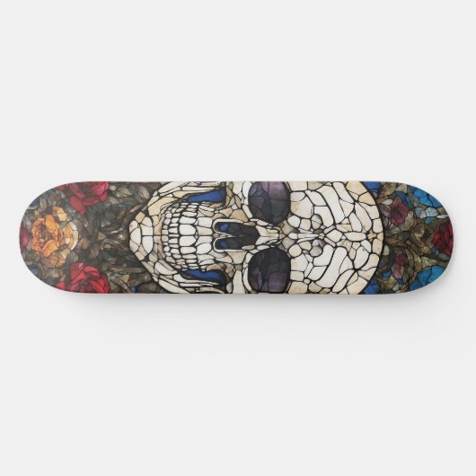 Gothic Stached Glass Skull Design Skateboard (Horizontal)