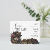 Gothic Steampumk Wolf Pink Floral Handfasting Save The Date (Stehend Vorderseite)