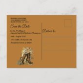 Gothic - Steampunk auf Holz Save the Date Ankündigungspostkarte (Rückseite)