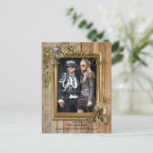 Gothic - Steampunk auf Holz Save the Date Ankündigungspostkarte (Stehend Vorderseite)