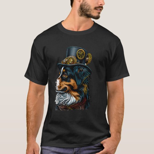 Gothic Steampunk aussie mini Australian Shepherd T-Shirt (Vorderseite)