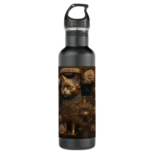 Gothic Steampunk Gold Cat Edelstahlflasche (Vorderseite)