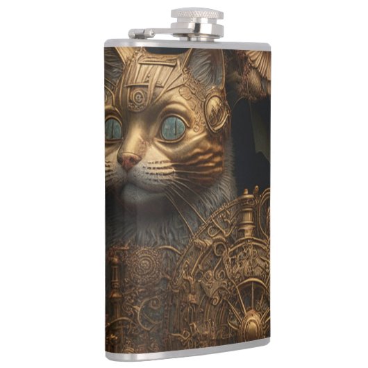 Gothic Steampunk Gold Cat Flachmann (Rechts)