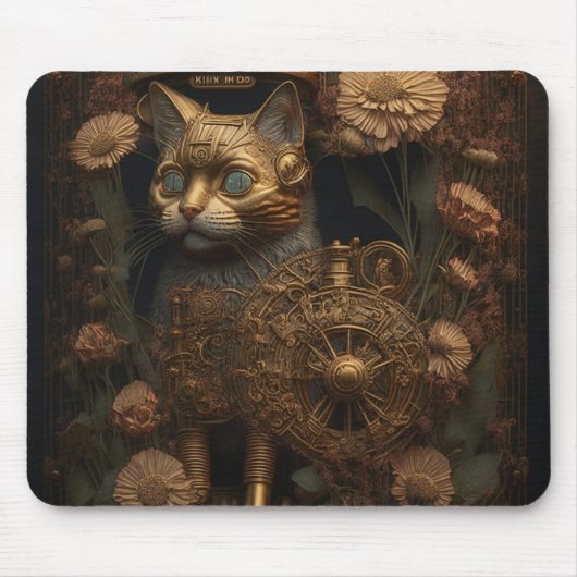 Gothic Steampunk Gold Cat Mousepad (Vorne)
