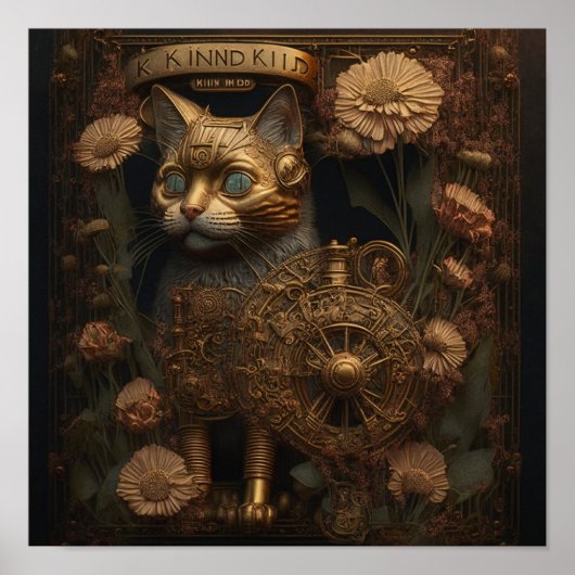 Gothic Steampunk Gold Cat Poster (Vorne)