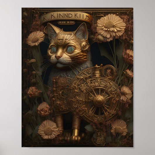 Gothic Steampunk Gold Cat Poster (Vorne)