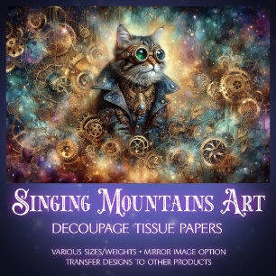 Gothic Steampunk Katze Himmelsreise Decoupage  Seidenpapier