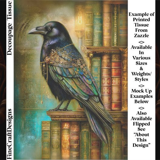 Gothic/Steampunk Raven With Antique Books ET5L Seidenpapier