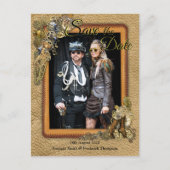 Gothic - Steampunk Save the Date auf Leder Ankündigungspostkarte (Vorderseite)