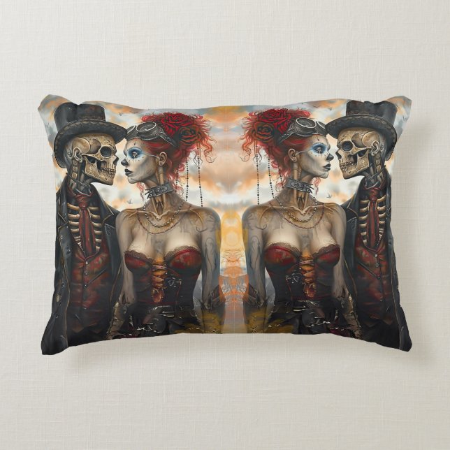 Gothic Steampunk Skeleton Couple Dekokissen (Vorderseite)
