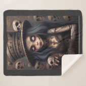 Gothic Steampunk Skull Girl – Dark Fantasy Cozy Sherpadecke (Vorderseite (Horizontal))