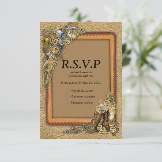 Gothic - Steampunk-UAWG - Rahmen aus Leder RSVP Karte (Stehend Vorderseite)