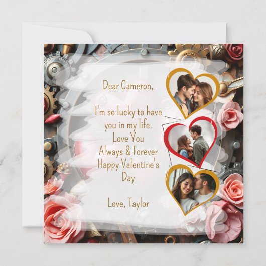 Gothic Steampunk Valentine's Day Foto Template Karte (Rückseite)