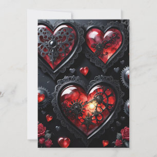 Gothic Steampunk Valentinstag Rot & Schwarz Zahnra Feiertagskarte