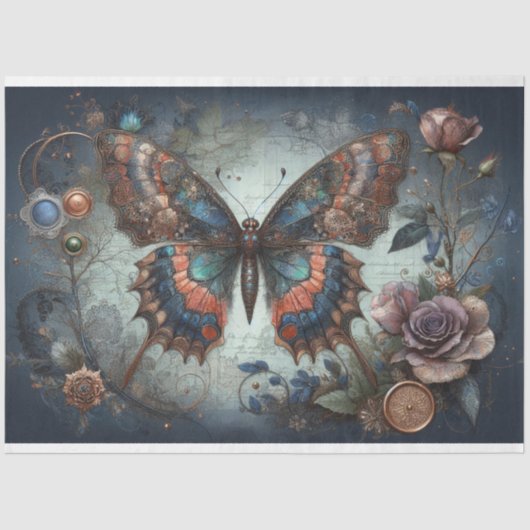 Gothic Steampunk Viktorianisch Butterfly Decoupage Seidenpapier (Vorderseite)