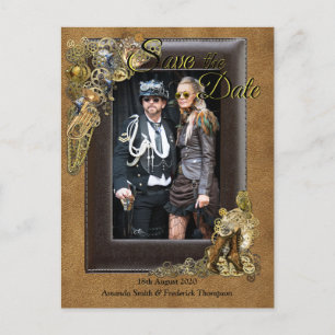 Gothic - Steampunk Wedding auf Wildleder Save the  Ankündigungspostkarte