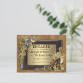 Gothic - Steampunk Wedding auf Wildleder-Verlobung Einladungspostkarte (Stehend Vorderseite)