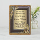 Gothic - Steampunk Wedding on Gold Einladung (Stehend Vorderseite)