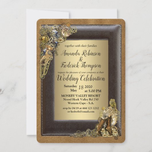 Gothic - Steampunk Wedding on Gold Einladung (Vorderseite)
