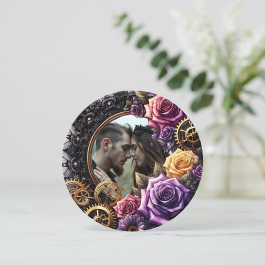 Gothic Steampunk Wedding Save the Date (Stehend Vorderseite)