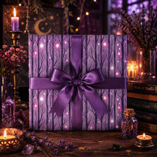 Gothic Sternen Nacht Wald Lila Geschenkpapier