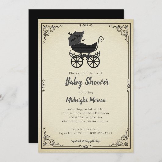 Gothic Stroller Bat Baby Shower Einladung (Vorne/Hinten)