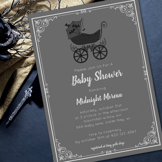 Gothic Stroller Bat Baby Shower Einladung